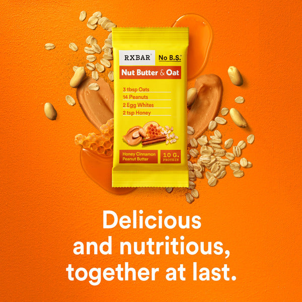RXBAR Nut Butter and Oat Honey Cinnamon Peanut Butter Protein Bars, Protein Snacks, 1.9 oz