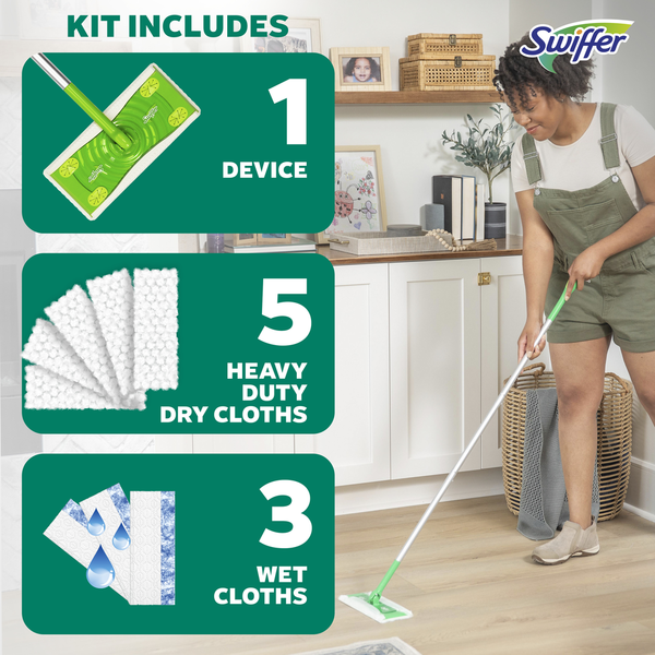 Swiffer Sweep and Mop, Dry + Wet Floor Kit  DestGlow
