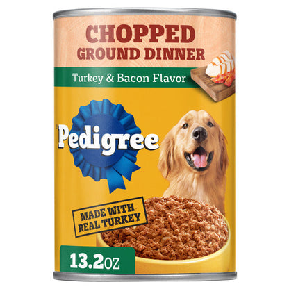 Pedigree Chopped Ground Dinner Adult Soft Wet Dog Food Turkey &amp; Bacon Flavor, (12) 13.2 oz. Cans  DestGlow