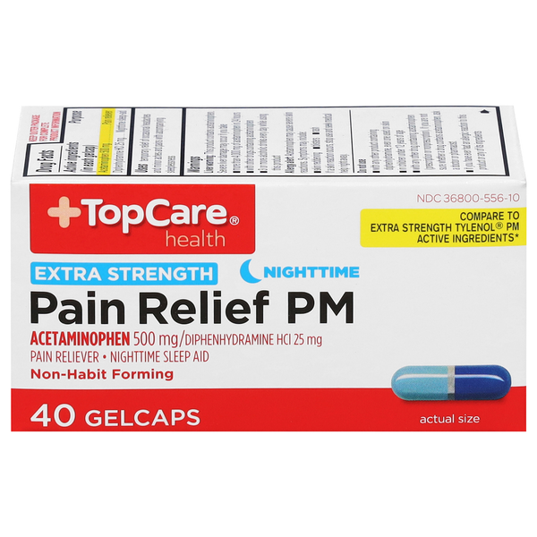 TopCare Pain Relief PM, Nighttime, Extra Strength, Gelcaps  DestGlow