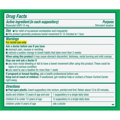 Dulcolax Laxative, Medicated, 10 mg, Comfort-Shaped Suppositories