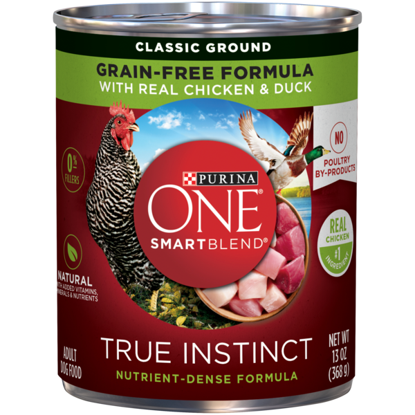 Purina ONE Grain Free, Natural Pate Wet Dog Food, SmartBlend True Instinct With Real Chicken &amp; Duck
