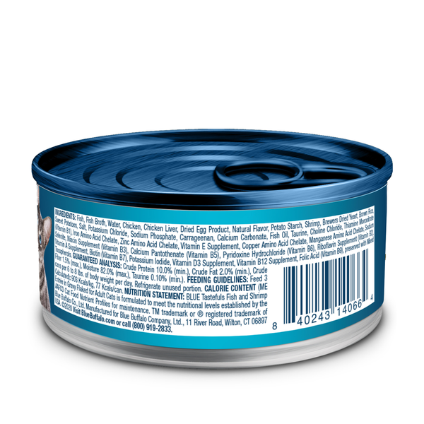 Blue Buffalo Tastefuls Natural Flaked Wet Cat Food, Fish &amp; Shrimp Entrée in Gravy