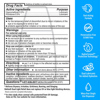 Rohto Dual Light Relief Lubricant Eye Drops - 0.6 fl oz