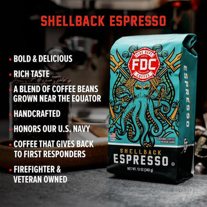 Fire Department Coffee Inc. Shellback Espresso, Premium Ground Coffee, Medium Roast
