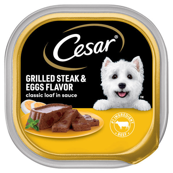 Cesar Loaf in Sauce Adult Wet Dog Food Grilled Steak &amp; Eggs Flavor, 3.5 oz. Tray  DestGlow