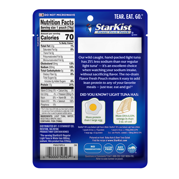 StarKist 25% Less Sodium Light Tuna in Water Pouch  DestGlow