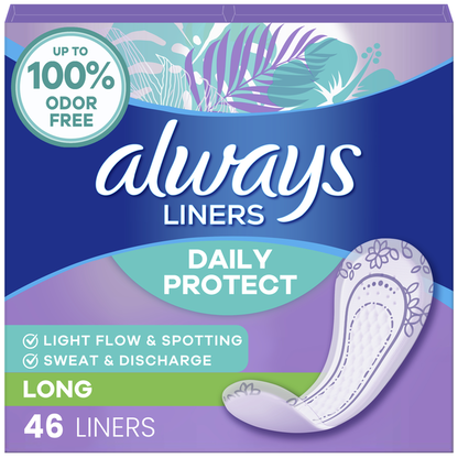 Always Daily Protect Liners, Long Length, Unscented  DestGlow