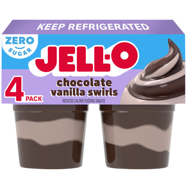 Jell-O Chocolate Vanilla Swirls Sugar Free Refrigerated Pudding Cup Snacks Value Pack