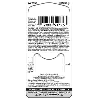 RAYOVAC Lithium Coin Cell Batteries Size 2025 3V