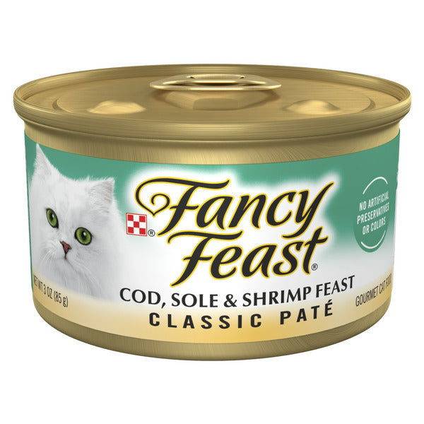 Purina Fancy Feast Cod, Sole and Shrimp Feast Classic Grain Free Wet Cat Food Pate  DestGlow