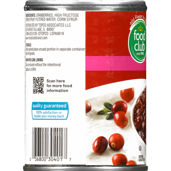Food Club Cranberry Sauce, Whole Berry  DestGlow