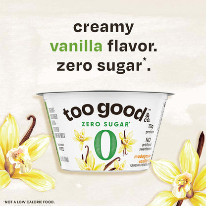 Too Good &amp; Co. Zero Sugar Vanilla Yogurt-Cultured Ultra-Filtered Low Fat Milk Product, Gluten Free, Keto Friendly, 5.3 OZ Cup
