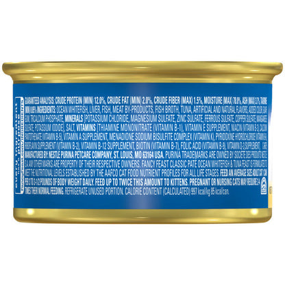 Purina Fancy Feast Classic Pate Ocean Whitefish and Tuna Feast Classic Grain Free Wet Cat Food Pate