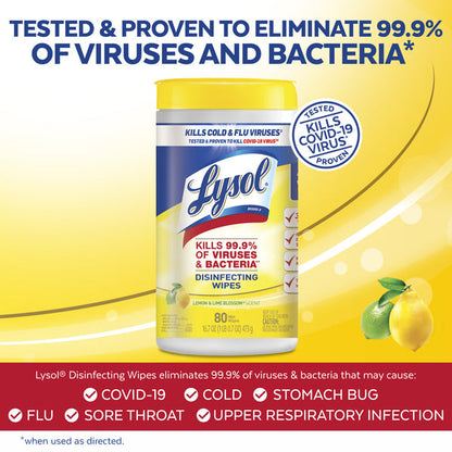 Lysol Disinfectant, Multi-Surface Antibacterial Cleaning Wipes, Lemon &amp; Lime Blossom