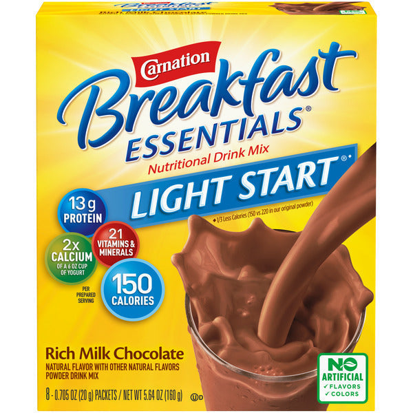 Carnation Breakfast Essentials Nutritional Powder Drink Mix, Rich Milk Chocolate, Light Start  DestGlow