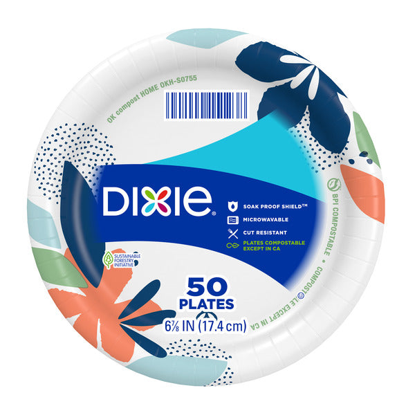 DIXIE Paper Plates, 6.8 Inch Dessert or Snack Plate (Design May Vary)  DestGlow