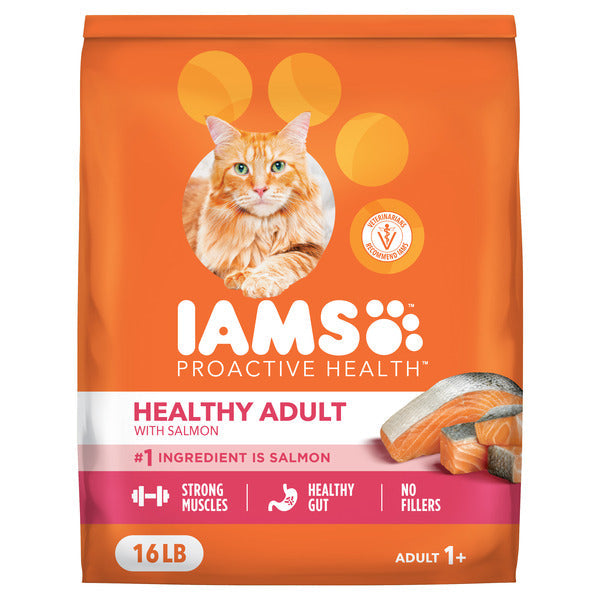 IAMS PROACTIVE HEALTH Adult Healthy Dry Cat Food with Salmon Cat Kibble, 16 lb. Bag  DestGlow