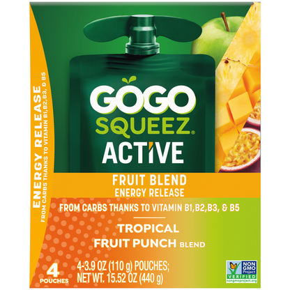 GoGo Squeez Active Energy No Sugar Added Tropical Fruit Blend Pouches  DestGlow