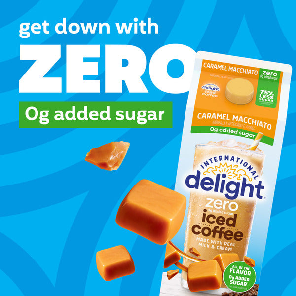 International Delight Zero Iced Coffee, 0g Added Sugar, Caramel Macchiato, Ready to Pour Coffee Drinks Made with Real Milk and Cream, 64 FL OZ Carton