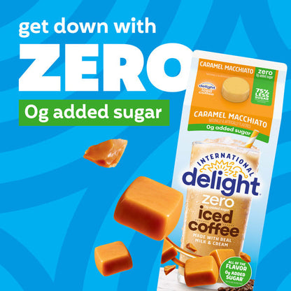 International Delight Zero Iced Coffee, 0g Added Sugar, Caramel Macchiato, Ready to Pour Coffee Drinks Made with Real Milk and Cream, 64 FL OZ Carton