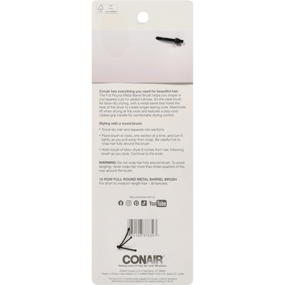 Conair Style &amp; Volumize 12-Row Full Round Metal Barrel Brush