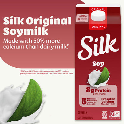 Silk Soy Milk, Original, Dairy Free, Gluten Free, Delicious Vegan Plant Based Milk with 5 Essential Nutrients, 64 fl oz Half Gallon