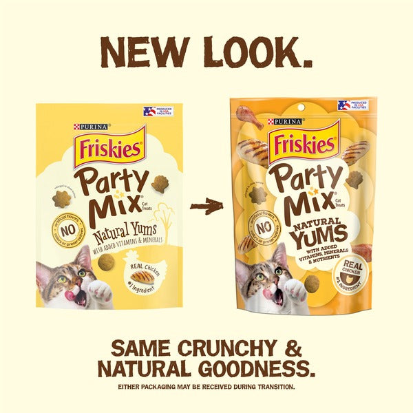 Purina Friskies Natural Cat Treats, Party Mix Natural Yums With Real Chicken &amp; Vitamins, Minerals &amp; Nutrients  DestGlow