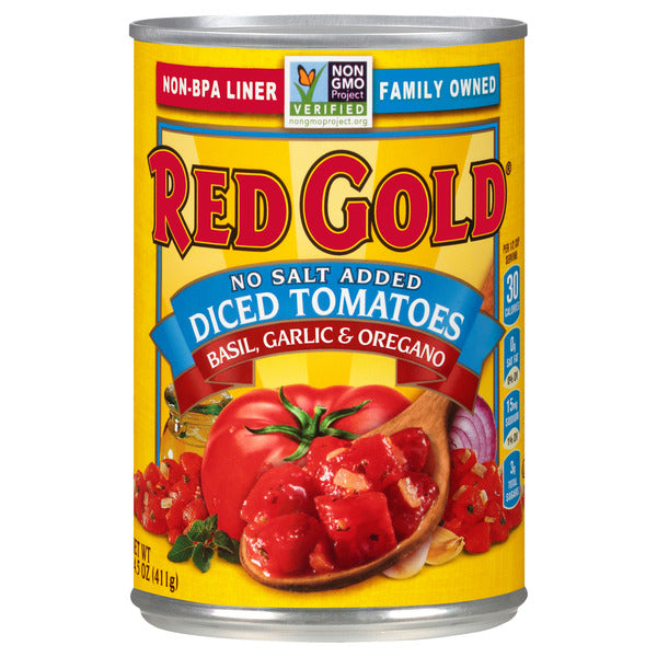 Red Gold No Salt Added Diced Tomatoes Basil, Garlic &amp; Oregano  DestGlow