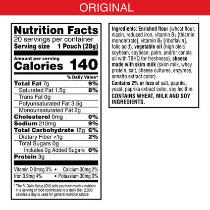 Cheez-It Original Cheese Crackers, Baked Snack Crackers, Single Serve, 20 Count