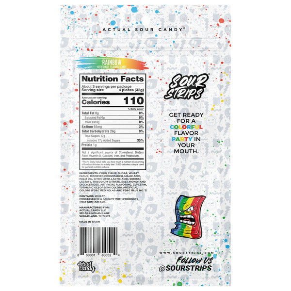 SOUR STRIPS Rainbow Flavored Chewy, Candy Bag, 3.4 oz  DestGlow