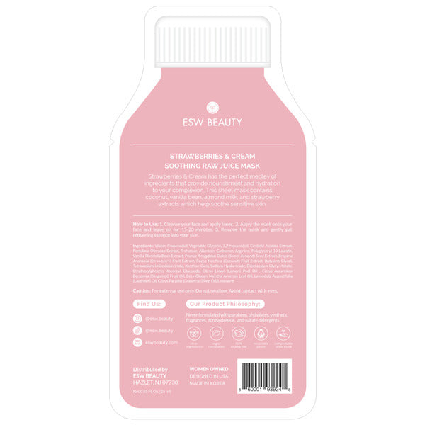 ESW Beauty Strawberries &amp; Cream, Soothing, Raw Juice Cleanse Sheet Mask  DestGlow