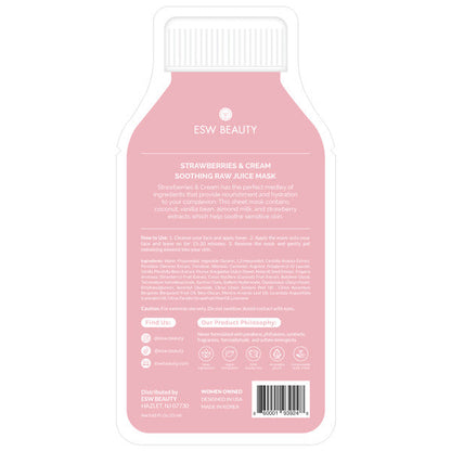 ESW Beauty Strawberries &amp; Cream, Soothing, Raw Juice Cleanse Sheet Mask
