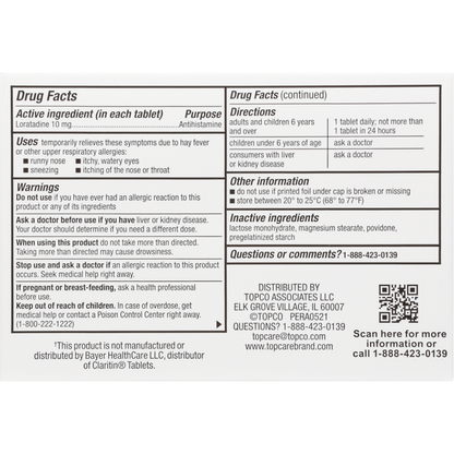 TopCare Allergy Relief, Non-Drowsy, Original Prescription Strength, 10 mg, Tablets