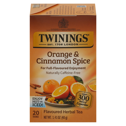 Twinings Flavored Herbal Tea, Caffeine-Free, Orange &amp; Cinnamon Spice, Bags