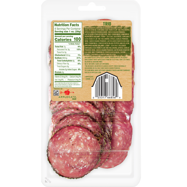 Applegate Natural Uncured Genoa Salami Trio Sliced  DestGlow