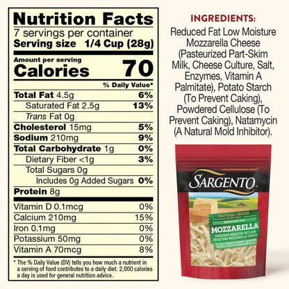 Sargento Off the Block Reduced Fat Mozzarella Traditional Cut Shredded Cheese