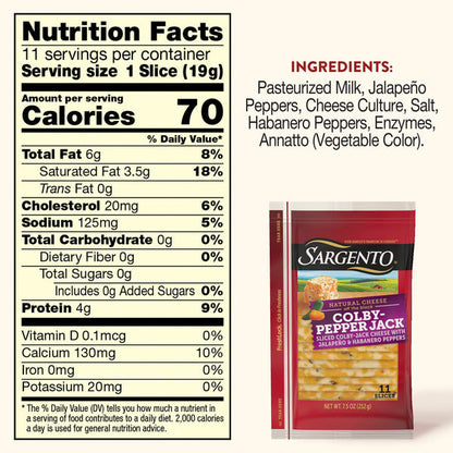 Sargento Natural Colby-Pepper Jack Sliced Cheese, 11 Slices