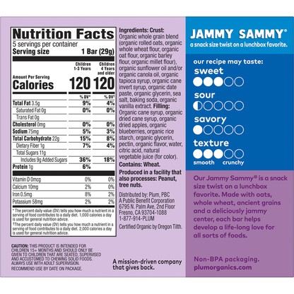 Plum Organics® Jammy Sammy® Blueberry &amp; Oatmeal Bar