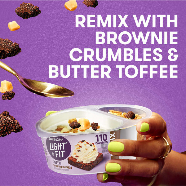 Dannon Light + Fit REMIX Brownie Sundae Non-fat Greek Yogurt with Brownie Crumbles, Honey Praline Almonds &amp; Butter Toffee Mix-Ins