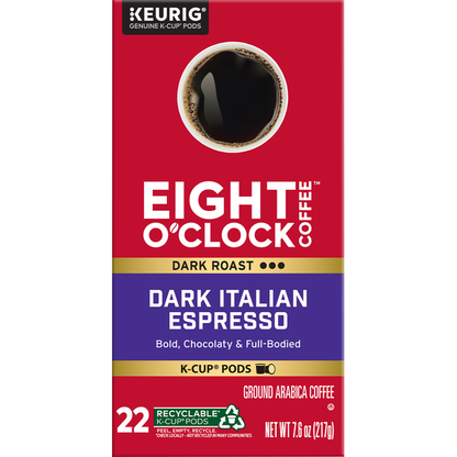 Eight O’Clock K-Cup Pods Ground Arabica Dark Roast Dark Italian Espresso Coffee