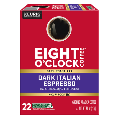 Eight O’Clock K-Cup Pods Ground Arabica Dark Roast Dark Italian Espresso Coffee