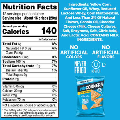 PopCorners Popped Corn Snacks White Cheddar Flavored
