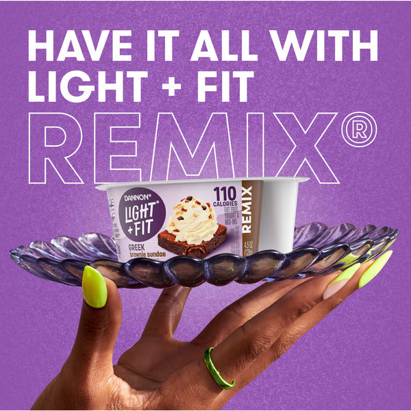 Dannon Light + Fit REMIX Brownie Sundae Non-fat Greek Yogurt with Brownie Crumbles, Honey Praline Almonds &amp; Butter Toffee Mix-Ins
