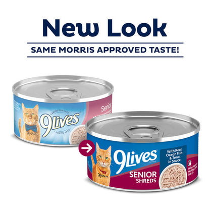 9Lives Senior Shreds Wet Cat Food with Real Ocean Fish &amp; Tuna in Sauce, 5.5 oz. Can  DestGlow