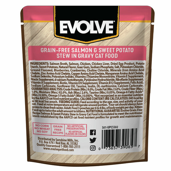 EVOLVE Grain Free Salmon &amp; Sweet Potato Stew in Gravy, Wet Cat Food  DestGlow