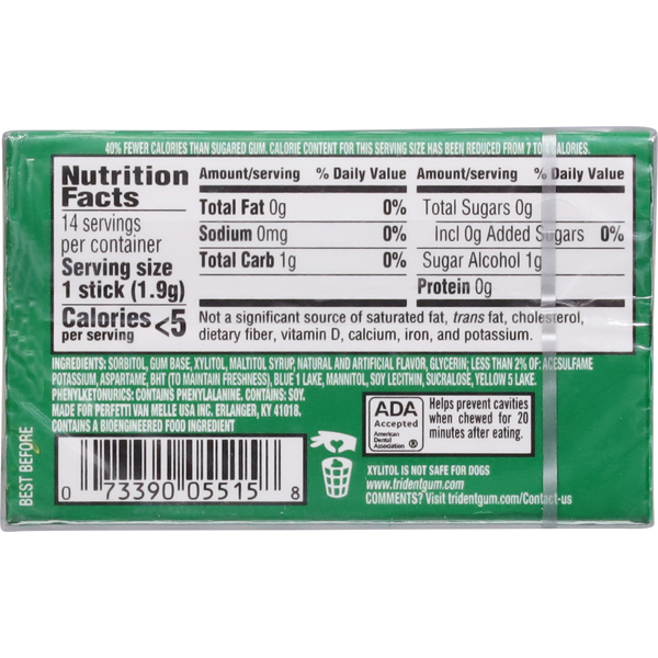 Trident Gum, Sugar Free, Spearmint  DestGlow