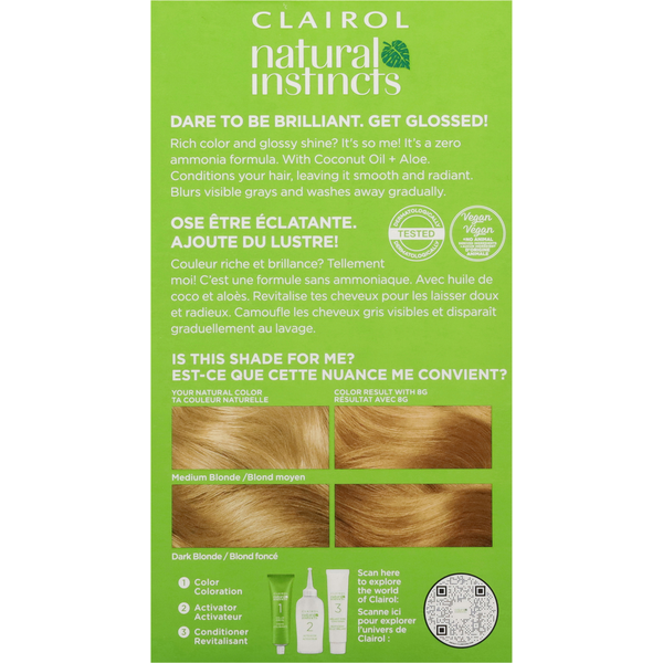 Clairol 8G Medium Golden Blonde Zero Ammonia Vegan Hair Color with Coconut Oil + Aloe  DestGlow