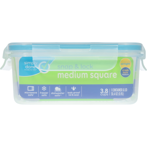 Simply Done Container &amp; Lid, Snap &amp; Lock, Medium, Square, 30.4 Ounce  DestGlow