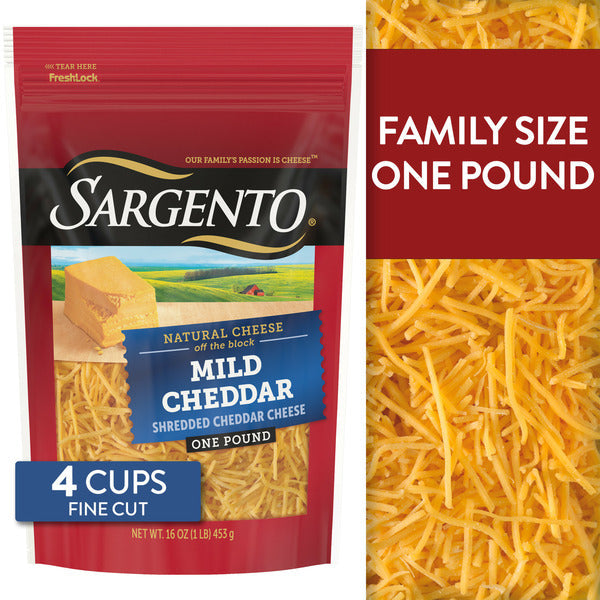 Sargento Shredded Mild Natural Cheddar Cheese, Fine Cut  DestGlow